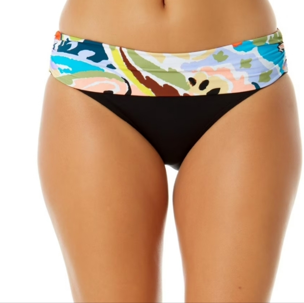 Anne Cole | Printed-Waistband Fold-Over Swim Bikini Bottom Size M